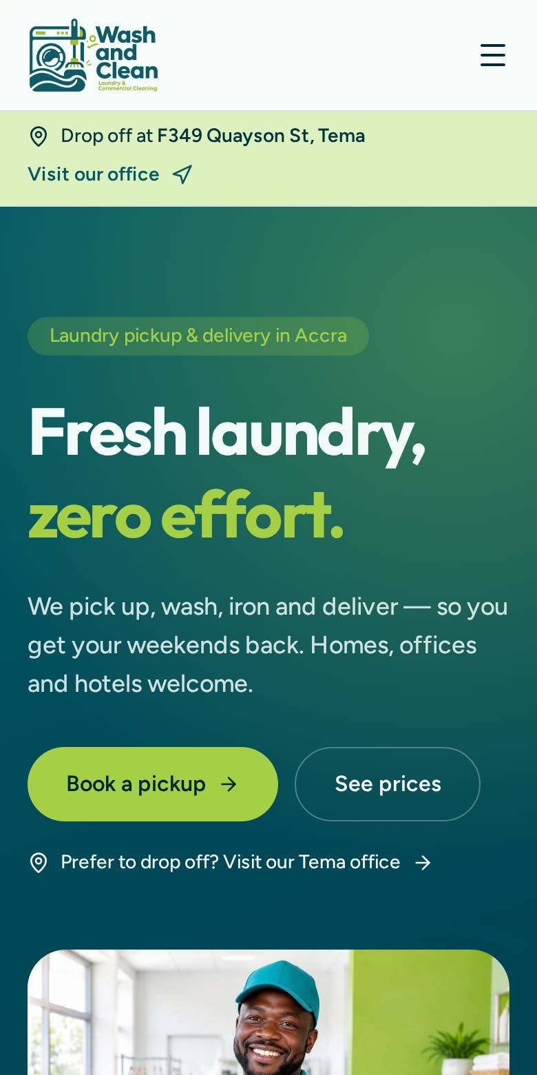 1. Open in Safari — Wash and Clean on a phone